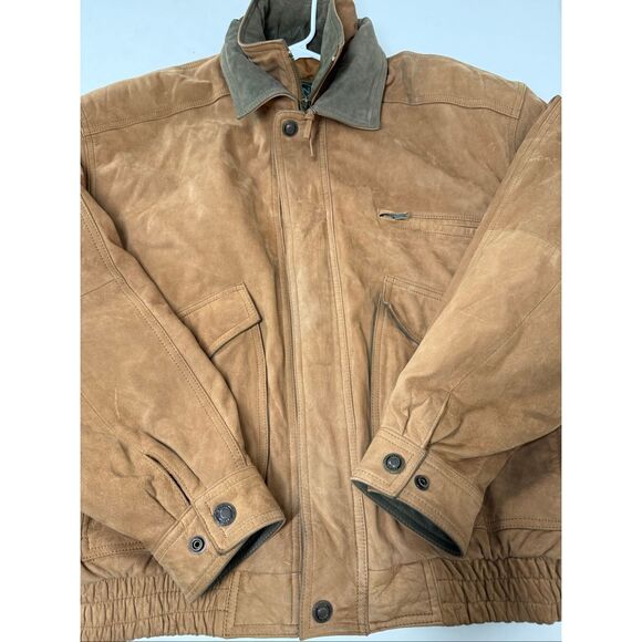Rare Vintage Green Fields Men’s Leather Bomber Jacket Size L Lined Tan Brown - Picture 7 of 14